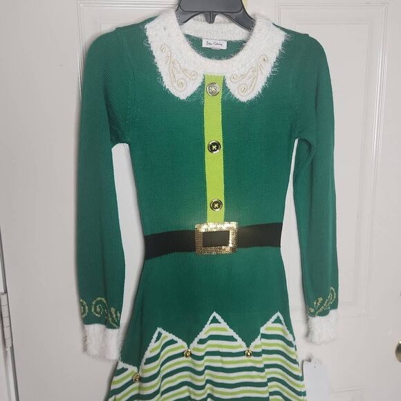 Born famous Christmas ELF green and white sweater dress juniors size XS - Picture 2 of 5